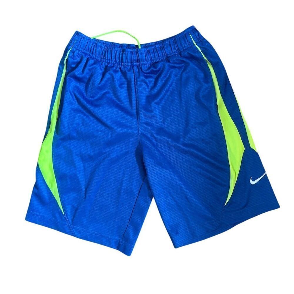 Nike Men's Athletic Shorts Blue Neon Yellow Drawstring Pockets Size M